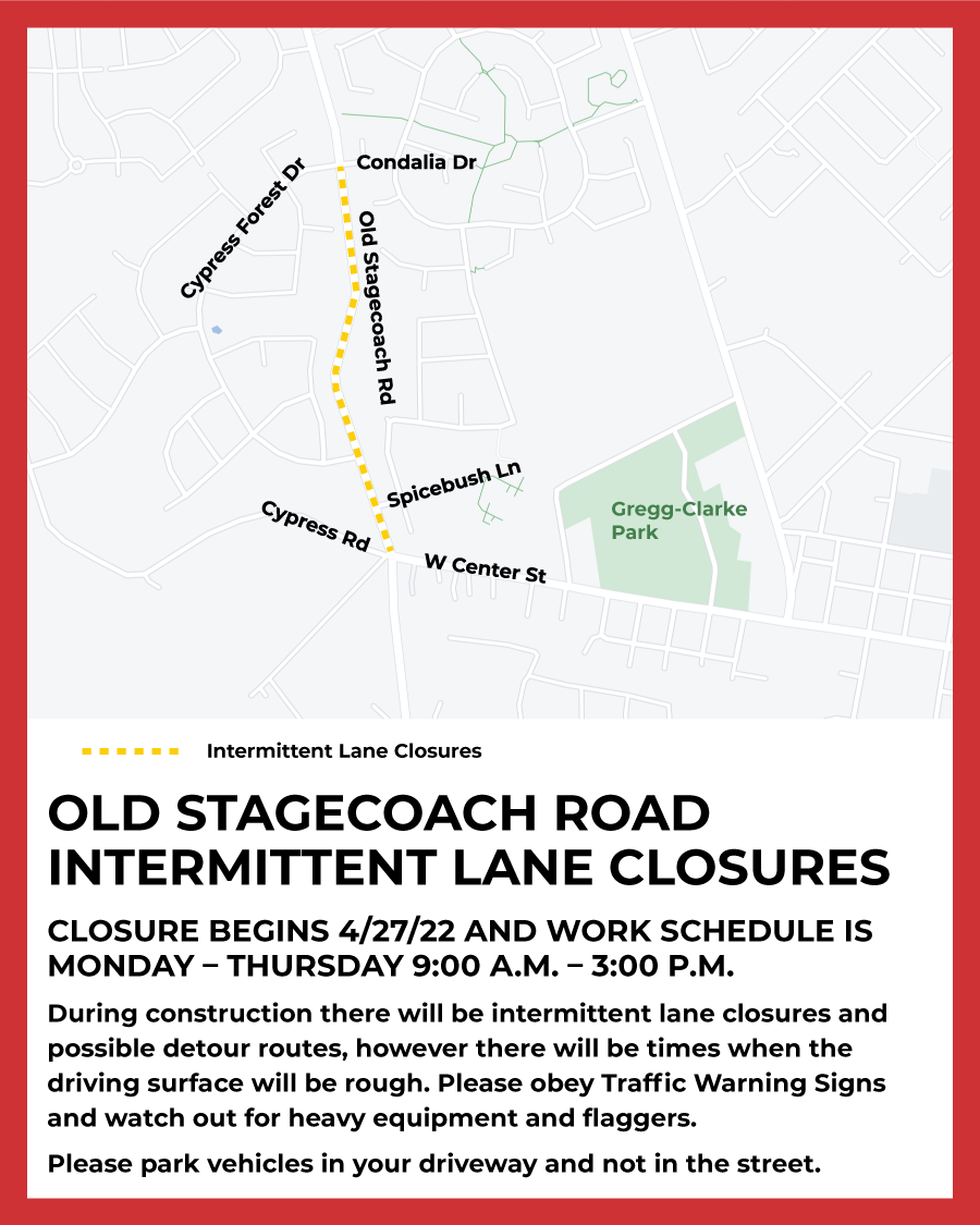 Old Stagecoach Intermittent Lane Closures