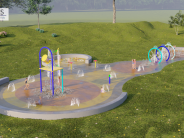 Rendering NOT final design of Steeplechase Park Splashpad