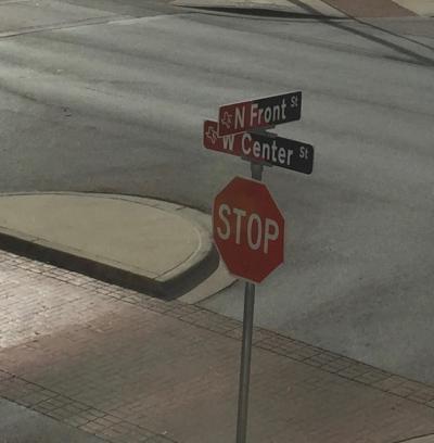 Stop sign at Front & Center Sts. in Kyle