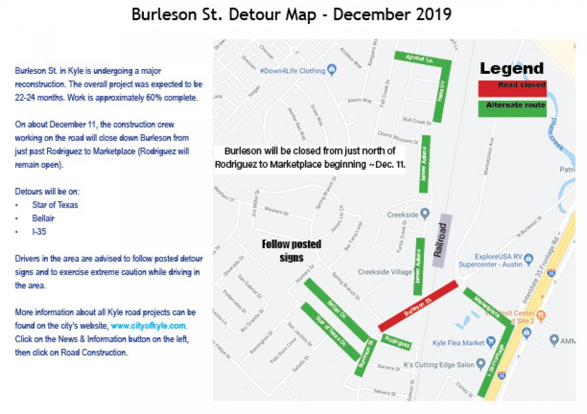 Burleson St. Detour Map Dec. 2019